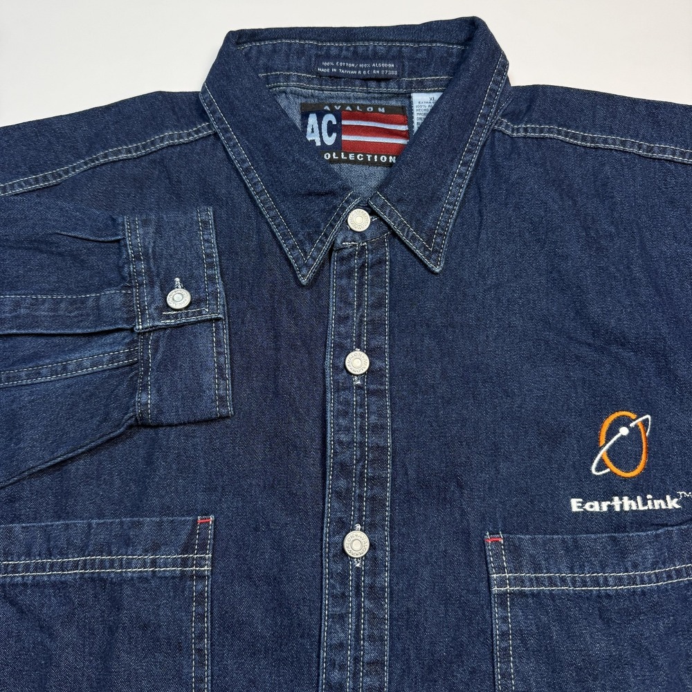 New EarthLink Avalon Collection Shirt Mens XL Blue Denim Long Sleeve Y2K Vintage